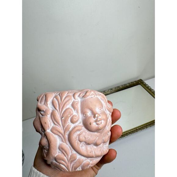 Vintage Floral Cherub Candlestick Holder Cast Resin Angel Cherub Candle Holder - Picture 7 of 8